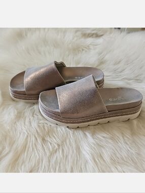 J Slide Bronze Metallic Platform Slide Mules
